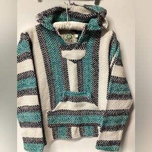 Women's Striped Baja Hoodie - Teal and Black